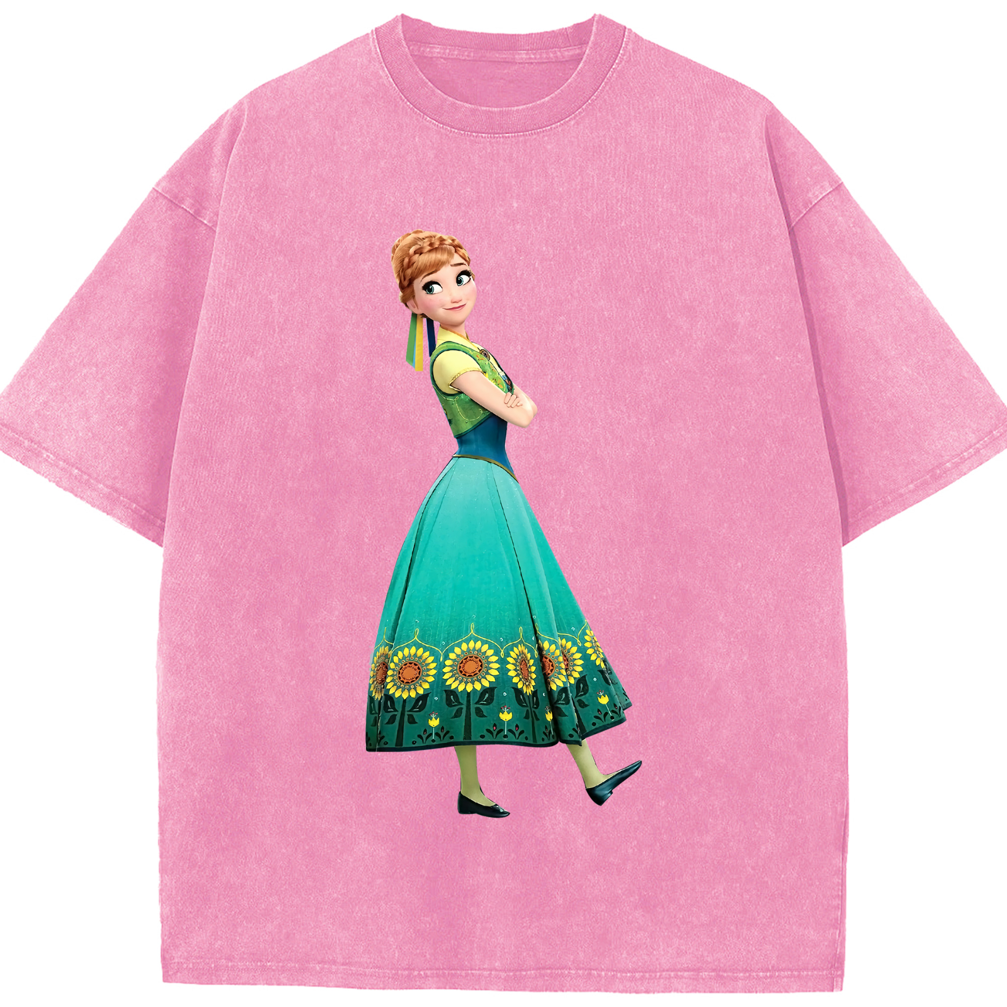 （画像用） アナと雪の女王 アンナ エルサ Frozen Anna Elsa 綿100% ヴィンテージ風 半袖Tシャツ（フロントプリント）